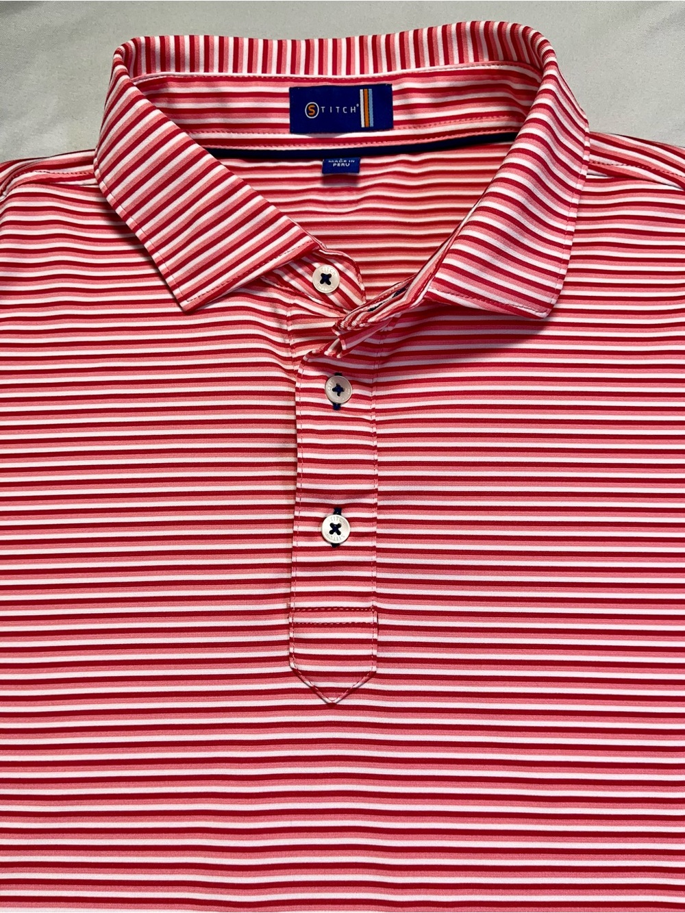 Men's Stitch Golf Brand Barclay Striped Pink WhiteGolf Polo Shirt - L
